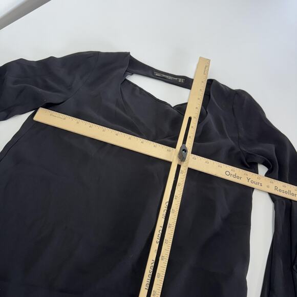 Zara Blouse Womens XS Black Ruffle Sleeve Chiffon Top Draped Back Whimsygoth‎ - Picture 6 of 7